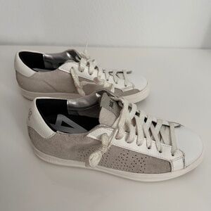 P448 John Low-Top Suede Gray Glitter White Leather Sneakers 38 US 7.5